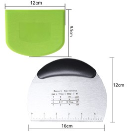 3 Pcs Dough Scraper Cutter Kitchen Scraper,1 Stainless Steel Pizza Spatula with Handle and Measuring Scale,2 Plastic Dough Cutter for Cakes, Pizza, Bread Cutting, Kitchen Supplies
