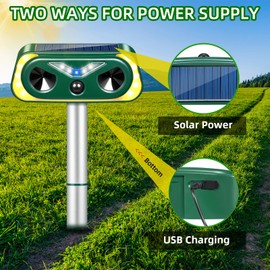 2025 Upgraded Solar Animal Repeller, Ultrasonic Animal Repellent Outdoor with Motion Sensor, Flashing Lights, Flame Lights, Cat,Squirrel,Deer,Raccoon,Rabbit,Skunk,Coyote Deterrent for Yard Garden