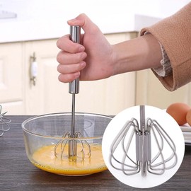 2 Egg Mixers- Stainless Steel Wire Whisk Hand Push Semi Automatic Blender Mixer.(12 Inches + 10 Inches)