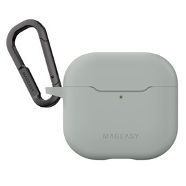 MagEasy AirPods 4 Compatible Case, Shockproof, Drop Prevention, Carabiner Included, Cover, Wireless Charging Compatible, AirPods Case, Compatible with AirPods 4, 4th Generation, Case SKIN Mirage Gray