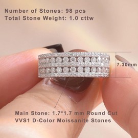Newshe Jewellery Moissanite Wide Womens Wedding Bands 925 Sterling Silver Eternity Band Rings for Her Pave Round Sz 8