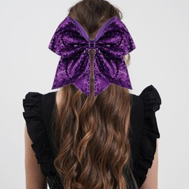 Zolyco ZOLYCO Large Glitter Cheer Bows Clips, Jumbo Big 7 Inch Cheerleading Sequin Hair Bow Hair Accessories for Teens Girls Football Sports Cheerleader Outfit Uniform (Dark Purple)