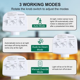 TREEWELL 2 Pack 240-Degree Replacement Motion Sensor, Adjustable LUX(5-300) & Time & Detection Sensitivity Up to 60 Feet Range, 3 Working Modes Outdoor Motion Detector for Security Floodlight, White