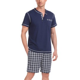 Litherday Men's Short Pyjamas 2-Piece Short Sleeve Sleepwear Made of 100% Cotton Shorty Pyjamas Set Summer Sleepwear S-3XL, darkblue, XL