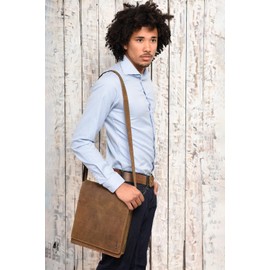 LEABAGS London Leather Shoulder Bag I Laptop Bag up to 13 inches I Messenger Bag Made of Genuine Buffalo Leather in Vintage Look I Shoulder Bag I Work Bag I 26 x 8 x 31 cm