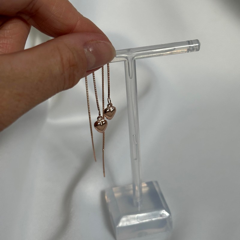 Rose Gold Dipped Sterling Silver Puffed Heart Pull Through Earrings