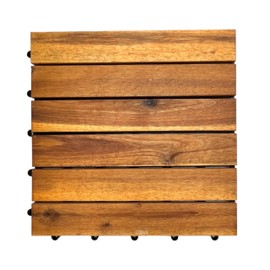 Patio Wise Acacia Hardwood Interlocking Patio Deck Tiles, 12" Easy to Install Floor Tile for Both Indoor & Outdoor Use, 6 Wood slats on Each Tile, (Pack of 10) Teak