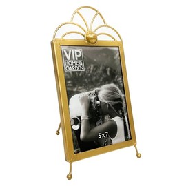 VIP Home & Garden Gold Tone Wire Vertical 10 x 6 Wood Wall or Table Top Picture Frame Display, Holds 5 x 7 Photo