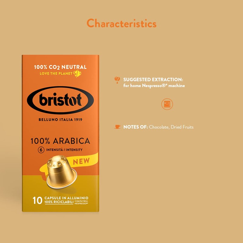 Bristot 100% Arabica Aluminium Capsules Compatible with Nespresso Original Line
