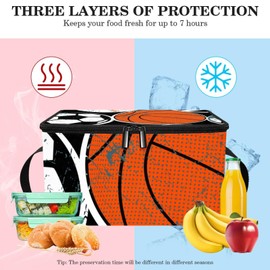 Sports Balls Soccer Baseball Basketball Premium Insulated Lunch Bag, Leak Proof Reusable Lunch Box for Office Work School Picnic, Large Capacity, Waterproof, Lightweight