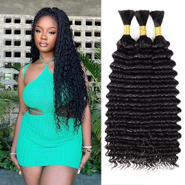 Boho Hair for Braiding Deep Wave Bulk Human Hair for Braiding 18 Inch No Weft Deep Wave Bulk Bohemian 3 Bundles 150g
