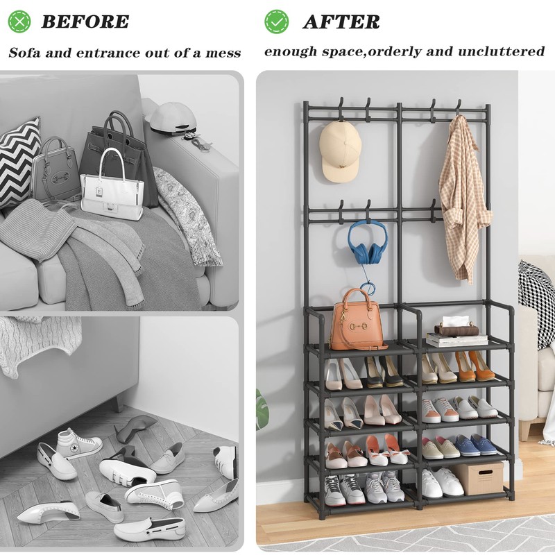 Laiensia 5-Tier Entryway Coat Rack, Coat and Shoe Rack, Entryway