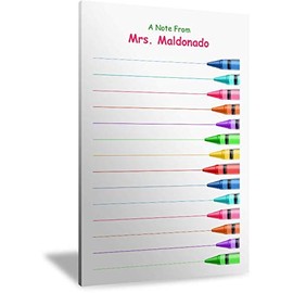 PrintPPS Customizable Teacher Gift Notepads With a Name (4 Pads Gift Wrapped, 25 Sheets Per Pad) (4" x 6", Crayons Design)