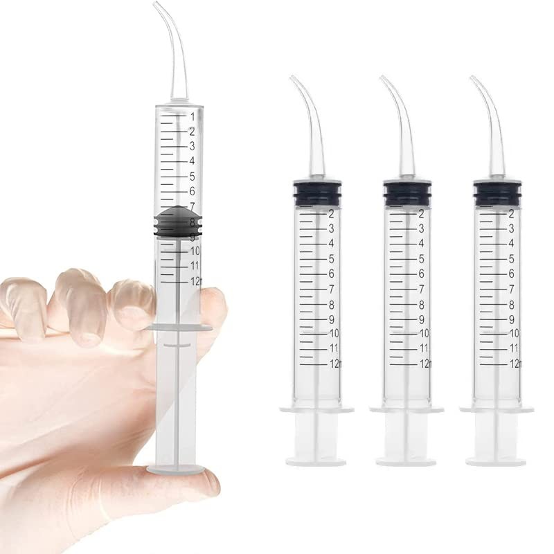 AIMALL 4-Pack 12ml Dental Utility Syringe Curved Tip for Dental