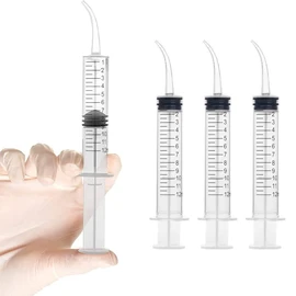 AIMALL 4-Pack 12ml Dental Utility Syringe Curved Tip for Dental Care Disposable Oral Irrigation Curved Tip Elbow Lab for Dental Care,Flushing Wounds,Pets Feeding
