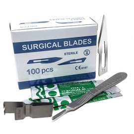 Surgical Sterile Blades #11 Box of 100 Made of High Carbon Steel & Stainless Steel Scalpel Handle Knife #3 Graduated for Lab Anatomy, Cutting, Med Student, Carving, Repairing With Blade Remover