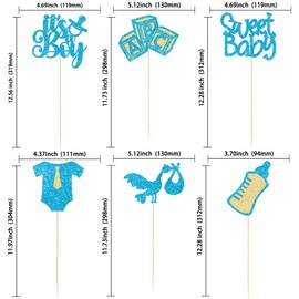 Gyufise 12Pcs Baby Shower Centerpiece Sticks Glitter Tie Onesie Love Heart Oh Baby Gender Reveal It's a Boy Table Centerpiece Sticks for Baby Shower Gender Reveal Kids Birthday Party Supplies Blue