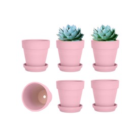 vensovo 4 Inch Pink Clay Pot for Plant with Saucer - 6 Pack Peach Pink Small Terra Cotta Plant Pot with Drainage Hole, Flower Pot with Tray, Terracotta Pot for Indoor Outdoor Plant