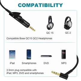 Sqrmekoko Replacement Headphone Audio Cable Cord Compatible with Bose QuietComfort 15 QC15 Headphone-4ft