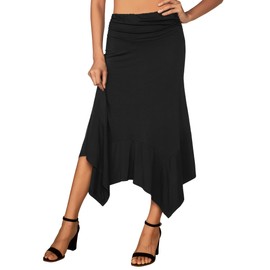 DJT Women's Vintage Elastic Waist Gypsy Irregular Jersey Long Skirt Black Small