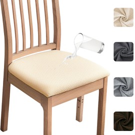 Meision Esszimmerstuhl Sitzbezüge TPU-Laminierung Wasserdicht 6er Set, Stretch Jacquard Stuhlhussen Abnehmbare Waschbar, Esszimmerstuhl Sitzkissen Hussen für Küche, Hotel, Hochzeit, Beige