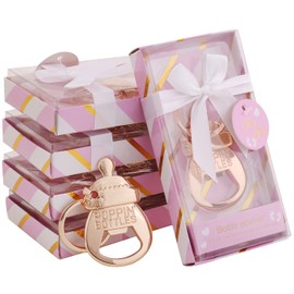 24 Pack POPPIN BOTTLES Key chain Bottle Opener Girl Baby Shower Favors for Guests Girl Baby Shower Souvenirs Bottle Opener,Girl Pink Baby Shower Decoration Supplies (Pink, 24)