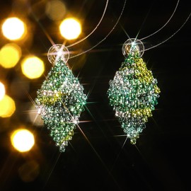 Rhinestone Rhombus Dangle Earrings for Women Colorful Geometric Rhomboid Drop Earrings Sparkly Chandelier Statement Stud Earrings Bridal Jewelry Gifts (Green)
