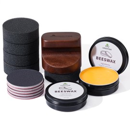 celestree Cutting Board Care Kit - Reusable 5 Sponges & Sandpapers + Solid Wood Handle Applicator + Food Grade 7oz Beeswax - Ideal Wood Wax Oil Set for Woodworking Enthusiasts DIY Gifts