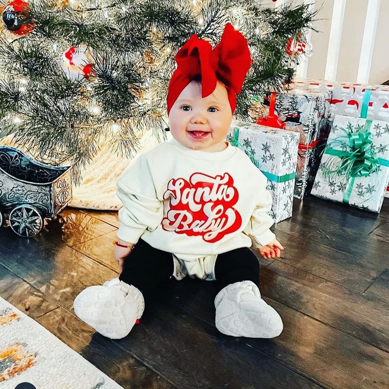 FIOMVA Newborn Baby Girl Boy Christmas Crewneck Sweatshirt Romper Santa
