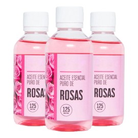 Kit 3 Frascos de Aceite Esencial de Rosas 100% Puro | 125 ml c/u | Antioxidante y rejuvenecedor | Ideal para Aromaterapia, Masajes Relajantes | Cuidado de la Piel | Hidratación | Total: 375 ml