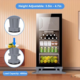 KUPAO Mini Fridge Stand with Silicone Drip Tray, Universal Adjustable Base with 4 Strong Feet, 23.6" x 23.6" Mini Fridge Mat, Suitable for Small Refrigerators, Portable Compact Washer or Dryer, Grey