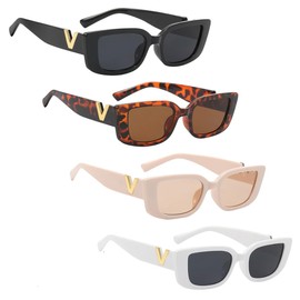 GOLRISEN Pack of 4 Women's Sunglasses Rectangular Sun Glasses Cycling Glasses UV400 Protection Sunglasses Women's Sunglasses Trendy Glasses 4 Colours Sunglasses for Outdoor Travel Camping, Creamful