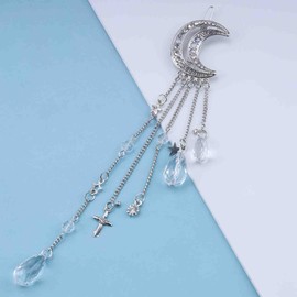Cimenexe Bohemian Moon Star Hair Clip Paved Moon Hair Barrette Silver Crystal Drop Hair Pins Clip Dangle Crystal Tassel Hair Barrette Headclip Rhinestone Headwear Decorative Jewelry for Women Girls