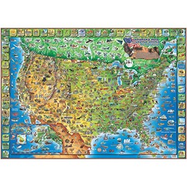 Waypoint Geographic Dino’s Illustrated Map of the United States of America, Laminated World Map Poster, Educational World Map For Kids’ Room, 54” x 38”