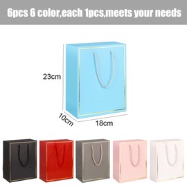 6pcs Pastel Gift Bag Bundle,Medium Size Gift Bags with Handle for Present,Pastel Blue, Pink, Red, Black, white,Grey for Christmas,Birthday,Easter,Bridal Showers,Any Occation (Pastel, Medium)