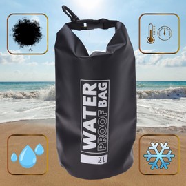 MIJOMA Waterproof bag, dry bag, outdoor dry bag, water proof bag, protection against water, dirt, sand for valuables, beach, holiday, boat, camping, black