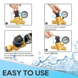 RVGUARD RV Water Pressure Regulator Valve With An Adjustable Knob, NO Tool Required, Brass Lead-Free Water Pressure Reducer with Gauge and Inlet Screen Filter for RV Camper Travel Trailer