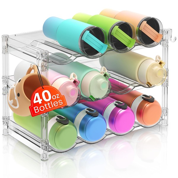PouHenier.jh 3 Tier Large Water Bottle Rack Organizer for Cabinet,