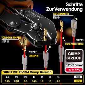 SOMELINE SOMELINE? Crimpzangen Set, 12 Arten [0,25-2,5mm2] Flachsteckhlsen Set, Flachsteckhlsenzange, Spade Steckverbinder Krimpzange, Crimpzangen Tool, Crimp Zange, Crimpwerkzeug, Crimp Tool, Presszange