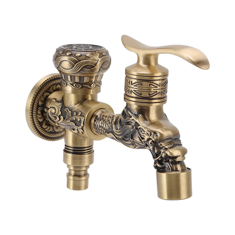Water Tap 2 Handles 1 Hole Oil Rub Antique Dragon