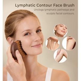 Lymphatic Contour Face Brush - Wooden Handle Lymphatic Drainage Face Sculpting Brushes - Facial Dry Gua Sha Brush Massager Tool- Contour Lift Glow Lymph Drainage Brushes for Face Neck Double Chin