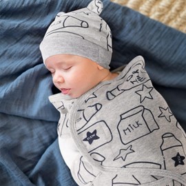 DRESHOW 3 Pack Newborn Swaddle Blanket with Hats Baby Printed Swaddles Infant Adjustable Sleep Sack for 0-3 Months Girls Boys