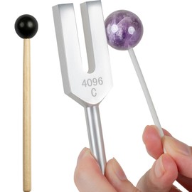 DANNY LIB Crystal Tuner 4096hz Natural Stone Purification Purple Crystal Tuning Fork Amethyst Mallet Rubber Mallet Cleaning Cloth Storage Pouch 5 Piece Set