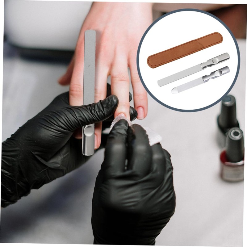 Beavorty 2sets Stainless Steel Nail Files Pouches Dual-Sided Manicure Tools