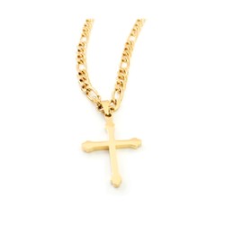 LIFETIME BLING 18K Small Gold Cross Necklace Pendant Charm with 5MM Figaro Chain Gift for Men Women Husband Wife Baptism Religious w/real strong Solid Clasp Fashion Jewelry (22)