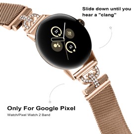 OULUCCI Bands Compatible with Pixel 3 41mm Watch Bands, D-shaped with Diamonds Mesh Loop Magnetic Strap for Pixel 21 Watch Bands for Women Men (Rose Gold)