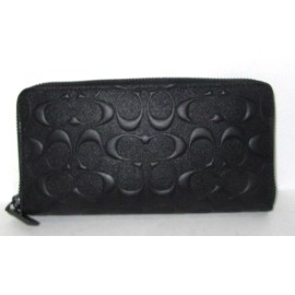 Coach CE551 Embossed Signature Black Leather Long Accordion Zip Wallet NWT $250