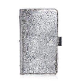 lizimandu Business Card Holder Book, Business Card Book Case PU Leather Organization Binder Name ID Card Holder for Men & Women, Up to 96 Cards Capacity, 1-Carved Silver, 1 Pack, Modern