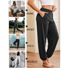 Ekouaer Pajamas Pants, Comfy Lounge Pj Baggy Sweatpants Loose Workout Joggers Pant Sleep Bottoms with Pockets for Women Black