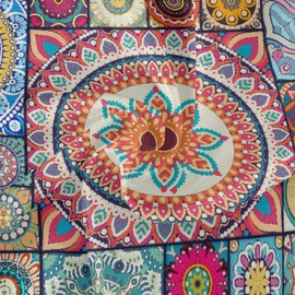 JUMBEAR Bohemia Round Tablecloth Polyester Circular Table Cloth Beautiful Water Resistant Spill Proof Large Table Cover for Dining Kitchen Party 60inch